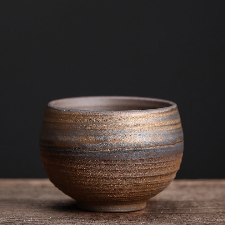Tazza da tè in ceramica con trama a strisce marroni semplici Buddha Stones Kung Fu Tea Cup Bowl