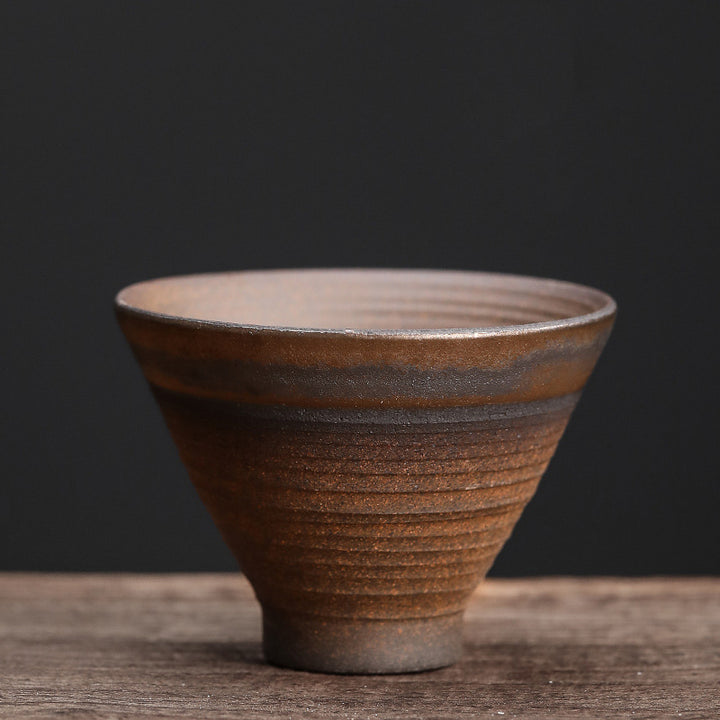 Tazza da tè in ceramica con trama a strisce marroni semplici Buddha Stones Kung Fu Tea Cup Bowl