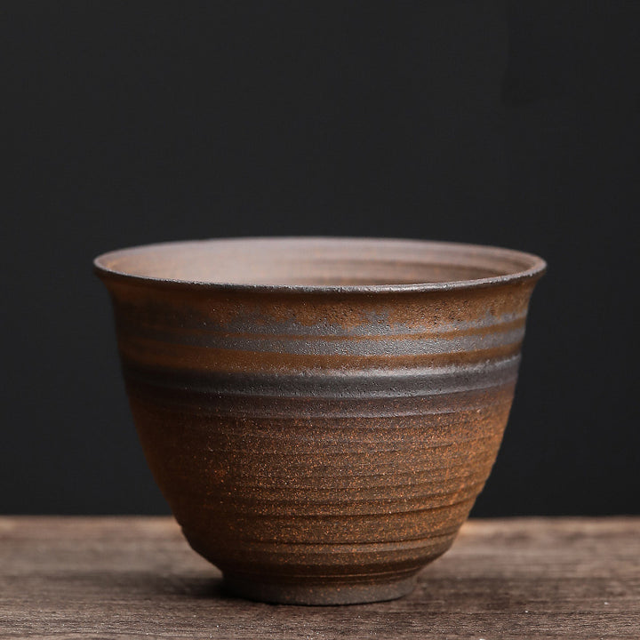 Tazza da tè in ceramica con trama a strisce marroni semplici Buddha Stones Kung Fu Tea Cup Bowl