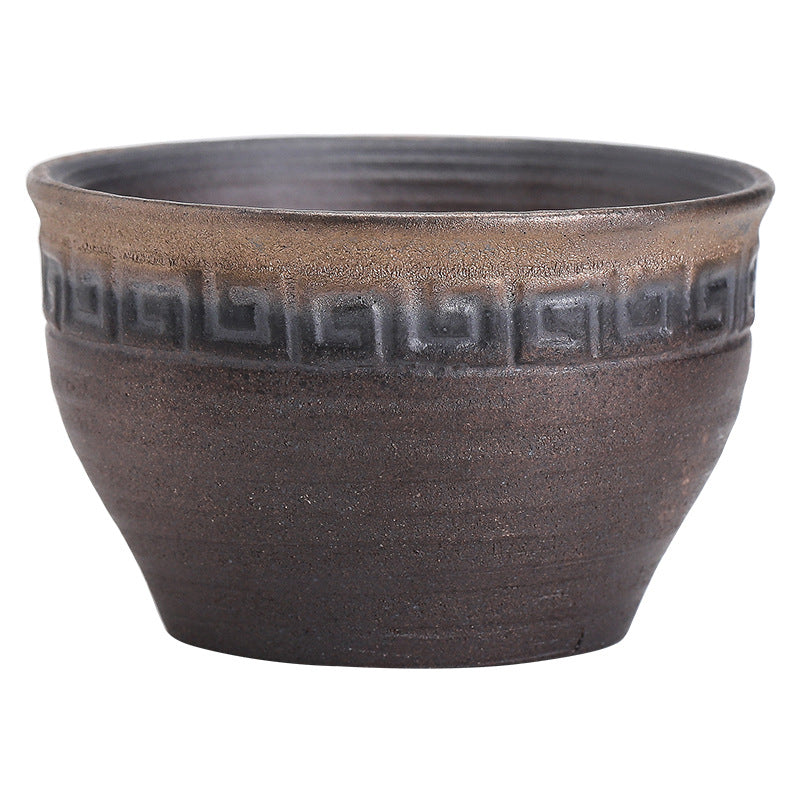 Tazza da tè in ceramica con trama a strisce marroni semplici Buddha Stones Kung Fu Tea Cup Bowl