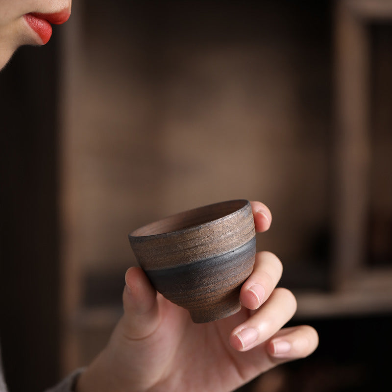Tazza da tè in ceramica con trama a strisce marroni semplici Buddha Stones Kung Fu Tea Cup Bowl