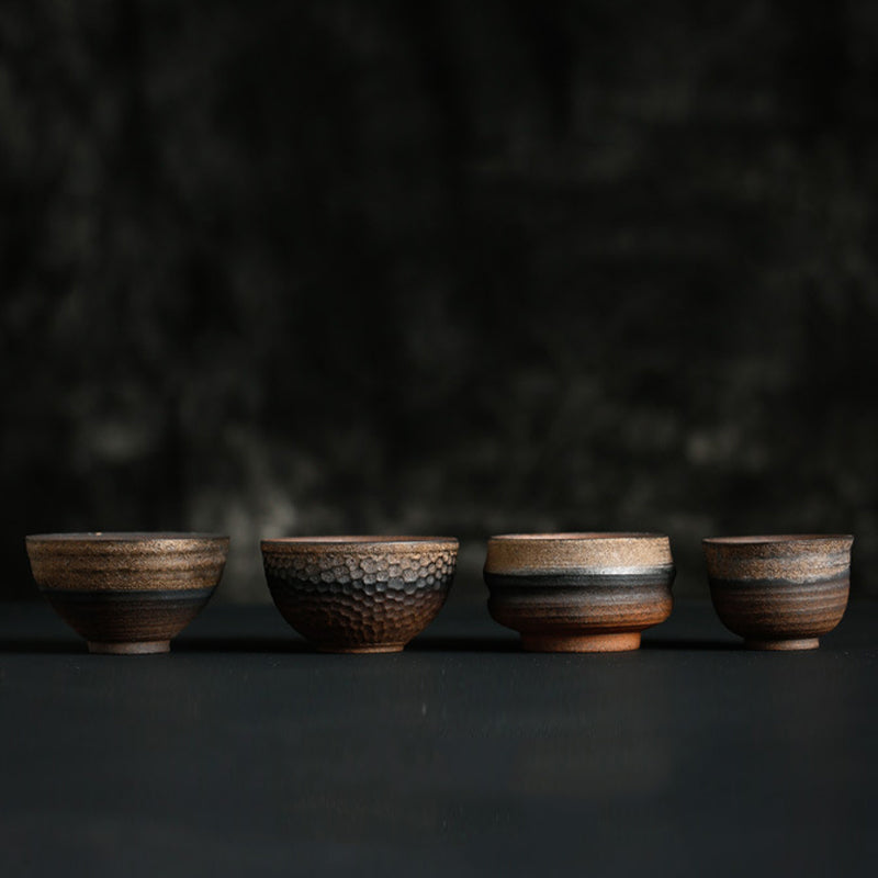 Tazza da tè in ceramica con trama a strisce marroni semplici Buddha Stones Kung Fu Tea Cup Bowl