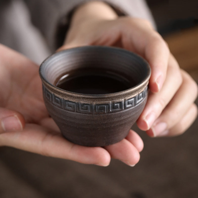 Tazza da tè in ceramica con trama a strisce marroni semplici Buddha Stones Kung Fu Tea Cup Bowl