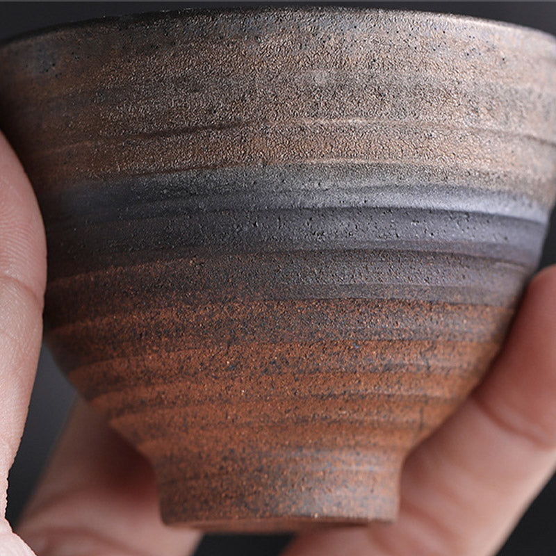 Tazza da tè in ceramica con trama a strisce marroni semplici Buddha Stones Kung Fu Tea Cup Bowl
