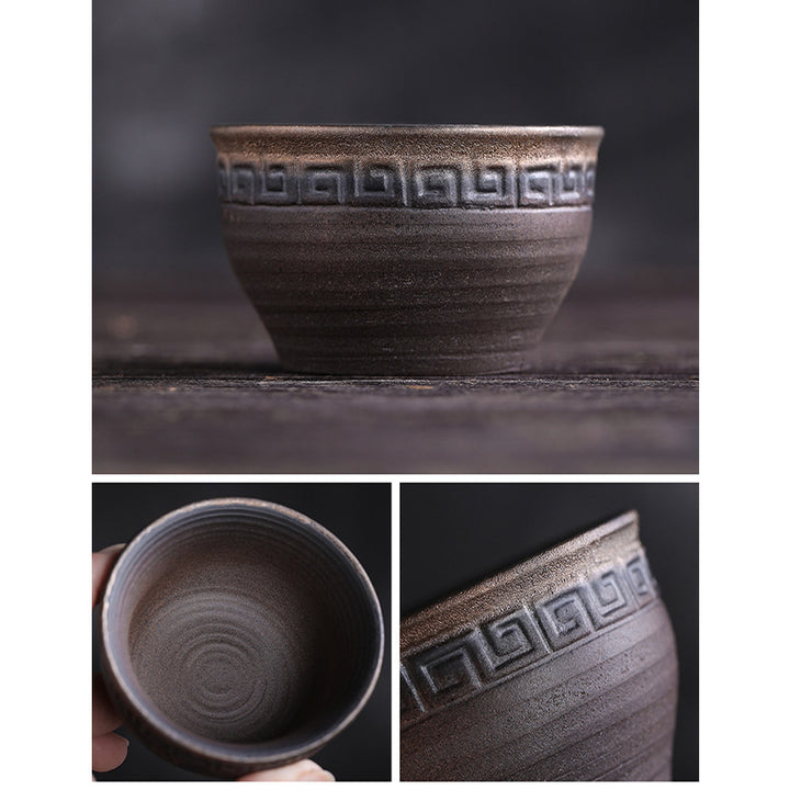 Tazza da tè in ceramica con trama a strisce marroni semplici Buddha Stones Kung Fu Tea Cup Bowl