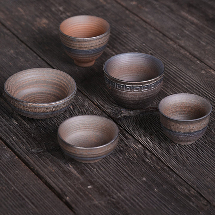 Tazza da tè in ceramica con trama a strisce marroni semplici Buddha Stones Kung Fu Tea Cup Bowl