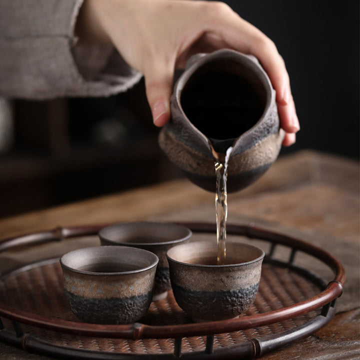 Tazza da tè in ceramica con trama a strisce marroni semplici Buddha Stones Kung Fu Tea Cup Bowl