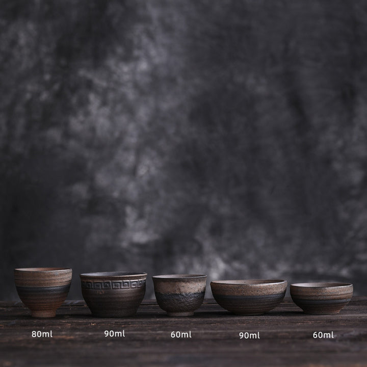 Tazza da tè in ceramica con trama a strisce marroni semplici Buddha Stones Kung Fu Tea Cup Bowl