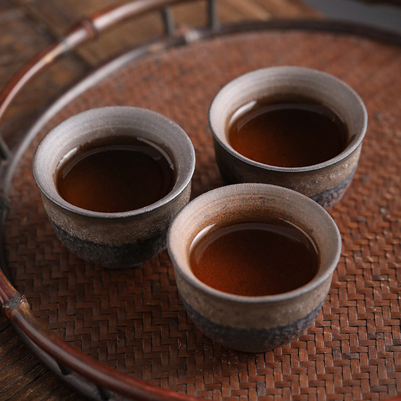 Tazza da tè in ceramica con trama a strisce marroni semplici Buddha Stones Kung Fu Tea Cup Bowl