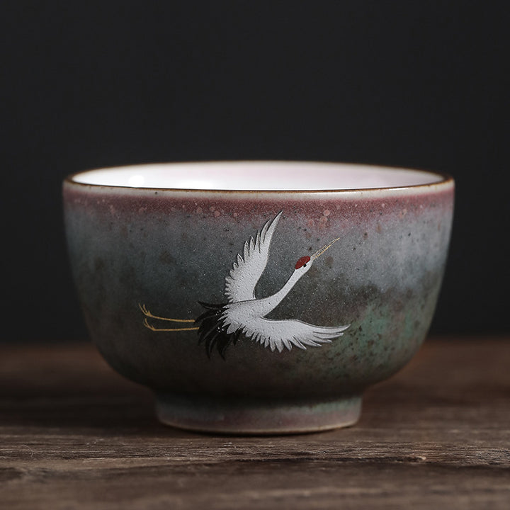 Tazza da tè in ceramica con gru di buon auspicio , Buddha Stones, tazza da tè Kung Fu