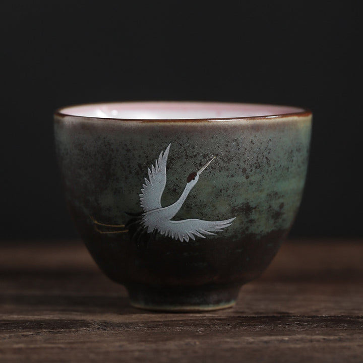 Tazza da tè in ceramica con gru di buon auspicio , Buddha Stones, tazza da tè Kung Fu