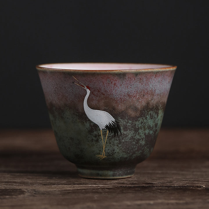 Tazza da tè in ceramica con gru di buon auspicio , Buddha Stones, tazza da tè Kung Fu