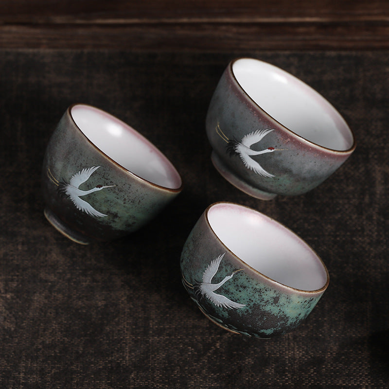 Tazza da tè in ceramica con gru di buon auspicio , Buddha Stones, tazza da tè Kung Fu