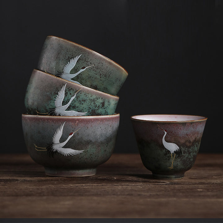 Tazza da tè in ceramica con gru di buon auspicio , Buddha Stones, tazza da tè Kung Fu