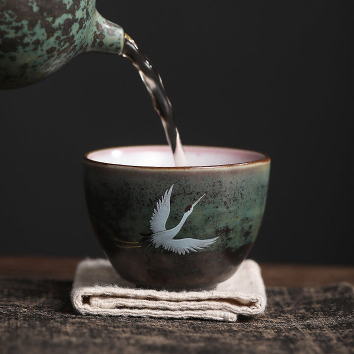 Tazza da tè in ceramica con gru di buon auspicio , Buddha Stones, tazza da tè Kung Fu