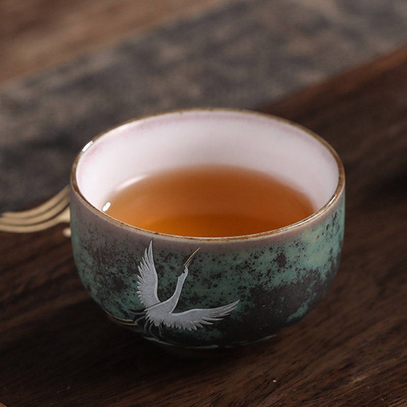 Tazza da tè in ceramica con gru di buon auspicio , Buddha Stones, tazza da tè Kung Fu