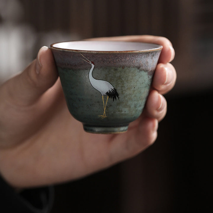 Tazza da tè in ceramica con gru di buon auspicio , Buddha Stones, tazza da tè Kung Fu
