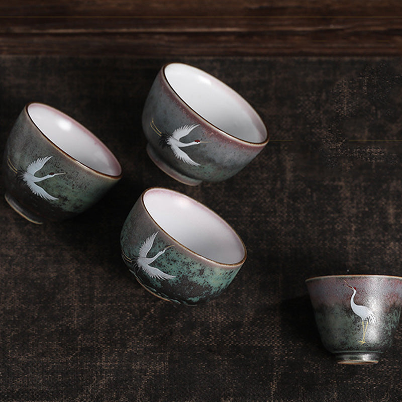 Tazza da tè in ceramica con gru di buon auspicio , Buddha Stones, tazza da tè Kung Fu