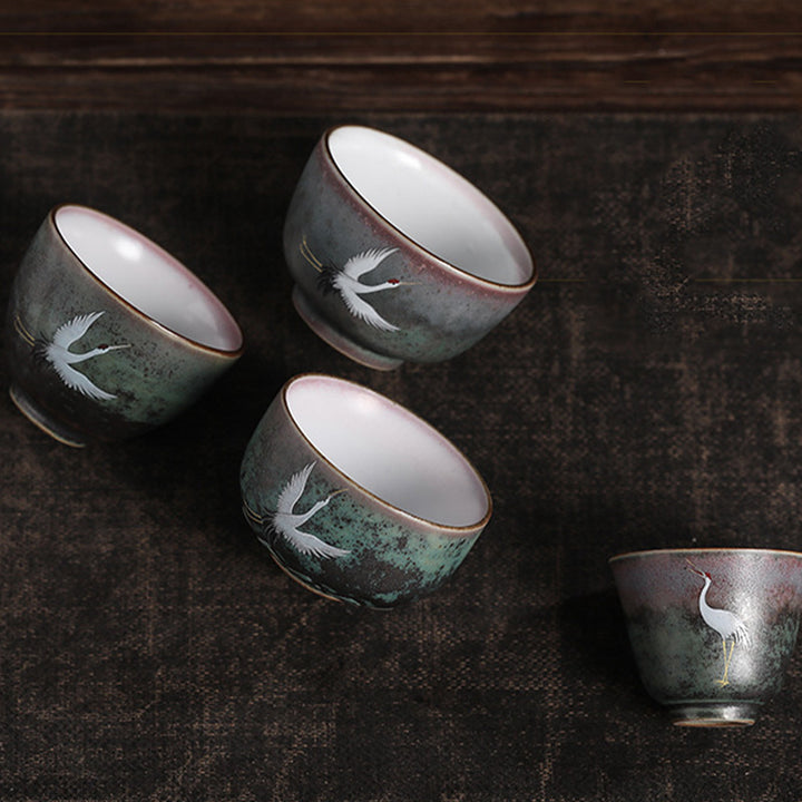 Tazza da tè in ceramica con gru di buon auspicio , Buddha Stones, tazza da tè Kung Fu