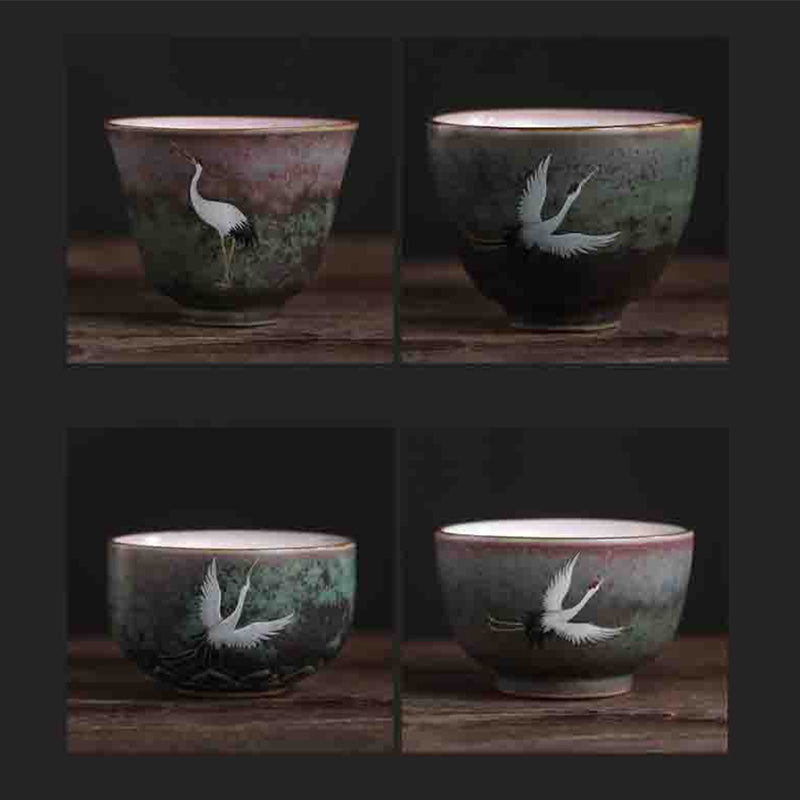 Tazza da tè in ceramica con gru di buon auspicio , Buddha Stones, tazza da tè Kung Fu