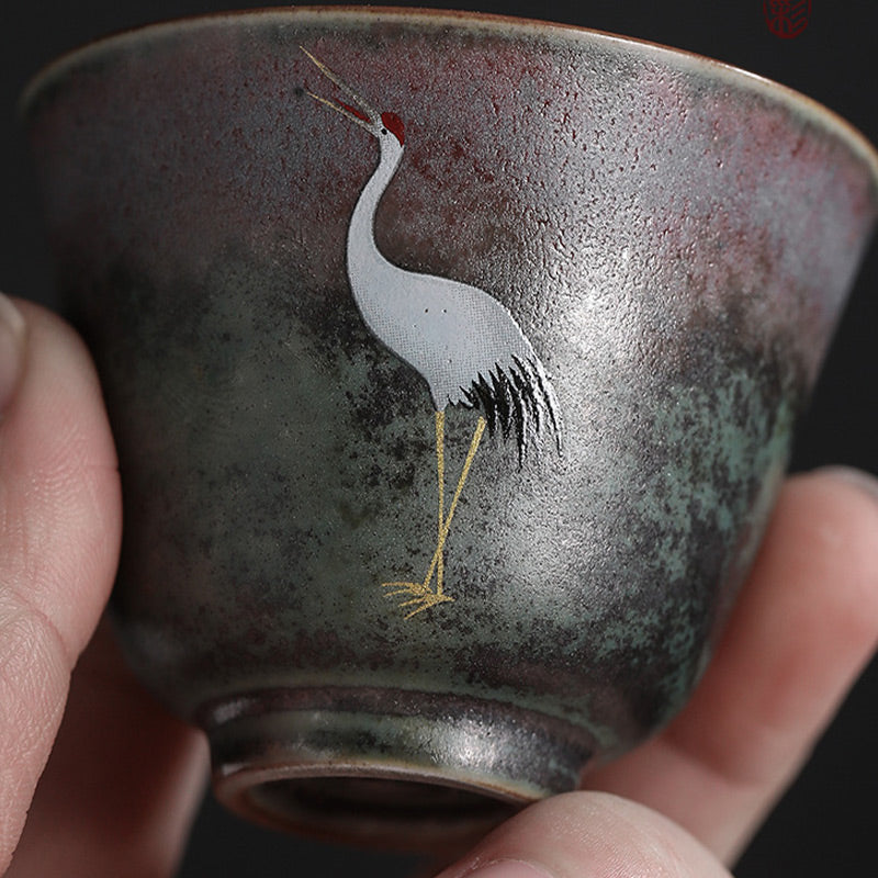 Tazza da tè in ceramica con gru di buon auspicio , Buddha Stones, tazza da tè Kung Fu