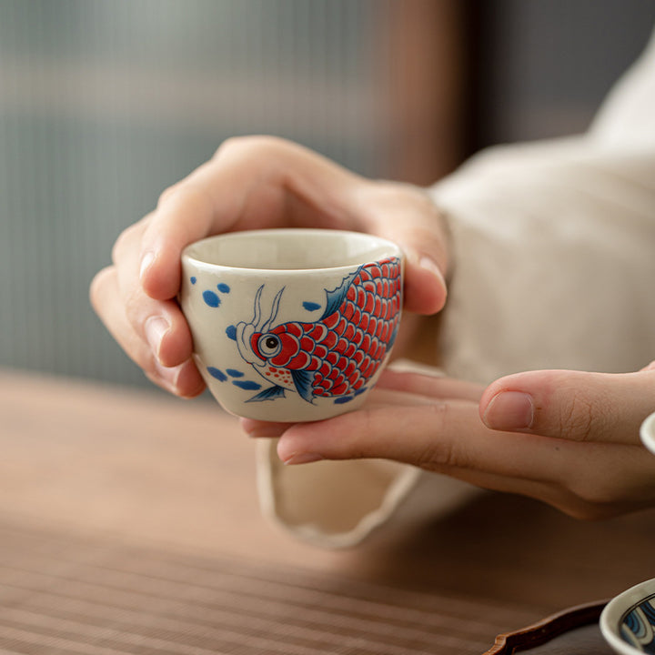 Buddha Stones Koi Fish Arowana Peonia Girasole Tazza da tè in ceramica Tazza da tè Kung Fu 60ml