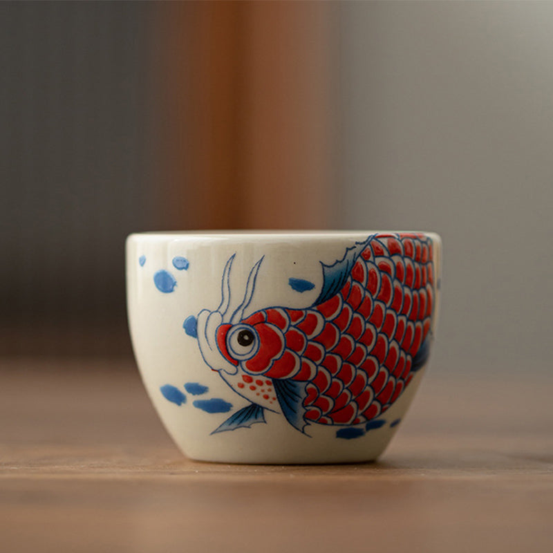 Buddha Stones Koi Fish Arowana Peonia Girasole Tazza da tè in ceramica Tazza da tè Kung Fu 60ml