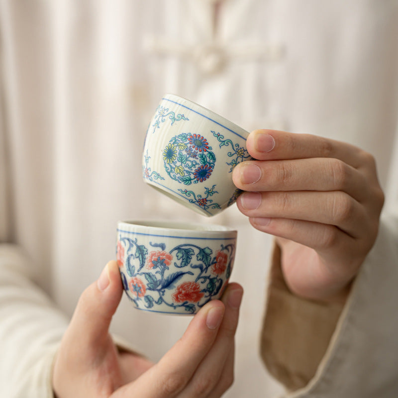 Buddha Stones Koi Fish Arowana Peonia Girasole Tazza da tè in ceramica Tazza da tè Kung Fu 60ml
