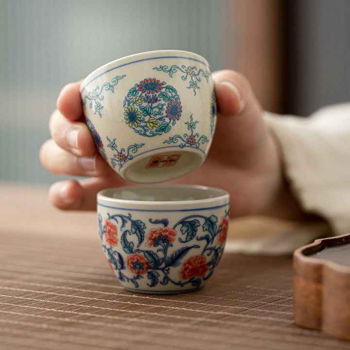 Buddha Stones Koi Fish Arowana Peonia Girasole Tazza da tè in ceramica Tazza da tè Kung Fu 60ml