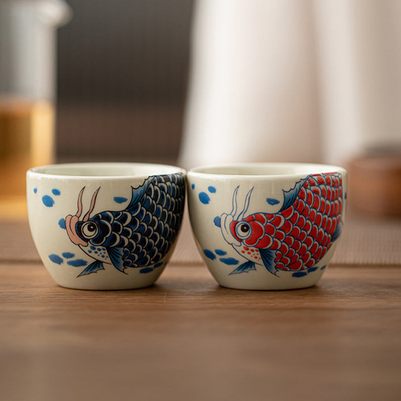 Buddha Stones Koi Fish Arowana Peonia Girasole Tazza da tè in ceramica Tazza da tè Kung Fu 60ml