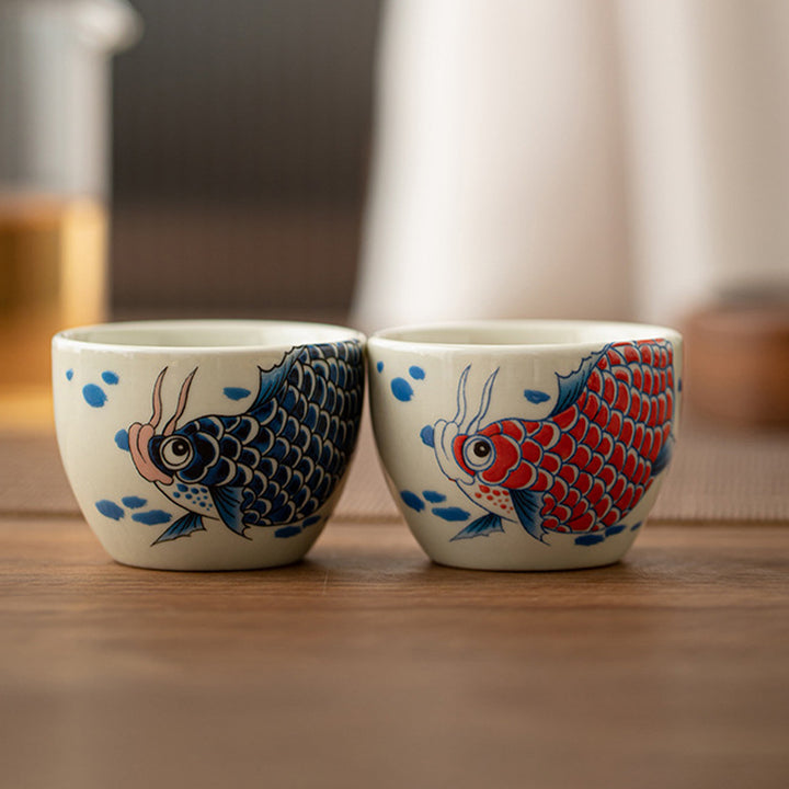 Buddha Stones Koi Fish Arowana Peonia Girasole Tazza da tè in ceramica Tazza da tè Kung Fu 60ml