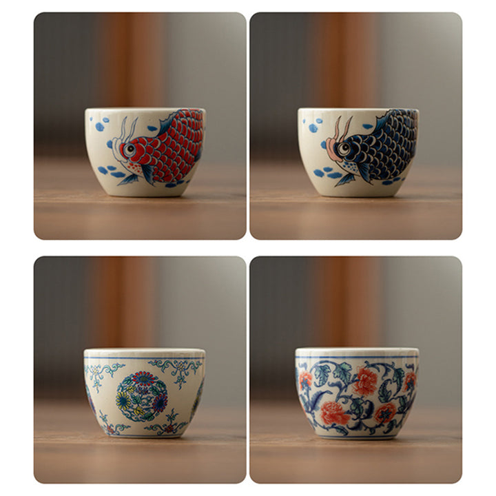 Buddha Stones Koi Fish Arowana Peonia Girasole Tazza da tè in ceramica Tazza da tè Kung Fu 60ml