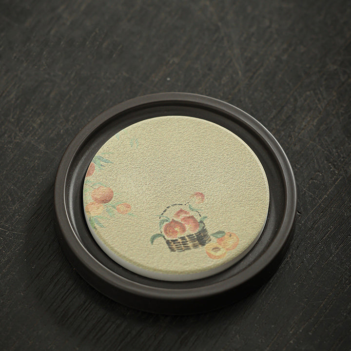 Buddha Stones Plum Blossom Peach Heart Sutra Nespolo Giapponese Magnolia Cachi Ceramic Cup Mat Pad Coaster Kung Fu Tea Mat