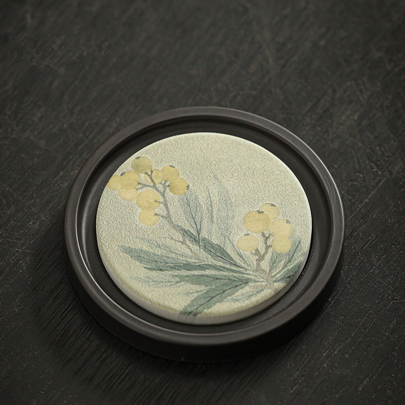 Buddha Stones Plum Blossom Peach Heart Sutra Nespolo Giapponese Magnolia Cachi Ceramic Cup Mat Pad Coaster Kung Fu Tea Mat