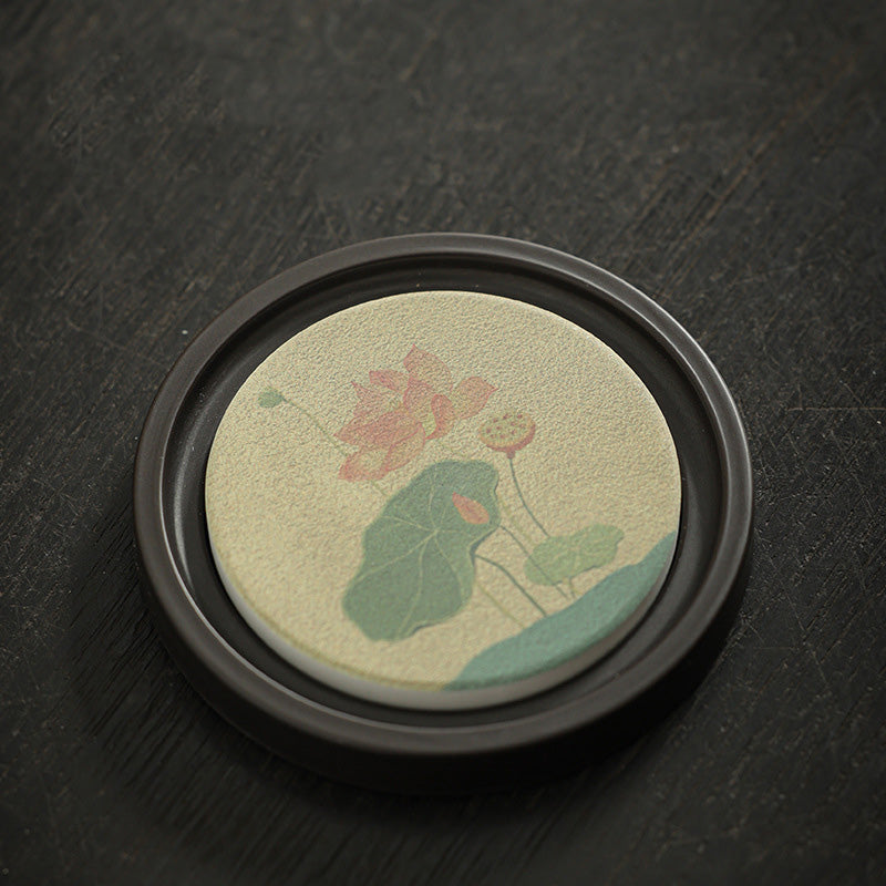 Buddha Stones Plum Blossom Peach Heart Sutra Nespolo Giapponese Magnolia Cachi Ceramic Cup Mat Pad Coaster Kung Fu Tea Mat