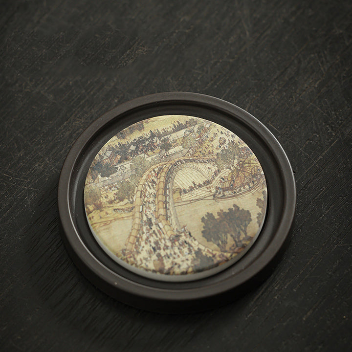 Buddha Stones Plum Blossom Peach Heart Sutra Nespolo Giapponese Magnolia Cachi Ceramic Cup Mat Pad Coaster Kung Fu Tea Mat