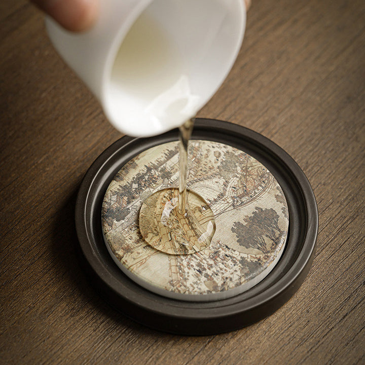 Buddha Stones Plum Blossom Peach Heart Sutra Nespolo Giapponese Magnolia Cachi Ceramic Cup Mat Pad Coaster Kung Fu Tea Mat