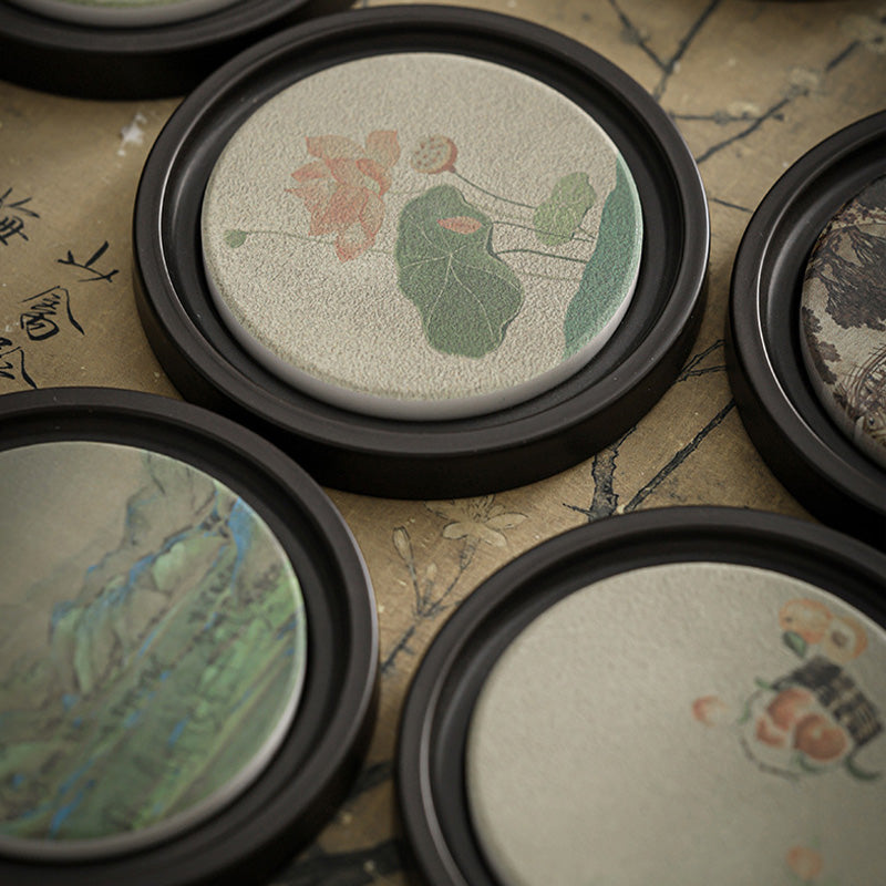 Buddha Stones Plum Blossom Peach Heart Sutra Nespolo Giapponese Magnolia Cachi Ceramic Cup Mat Pad Coaster Kung Fu Tea Mat