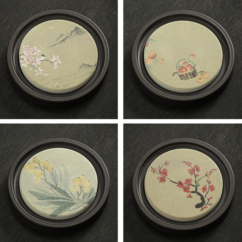 Buddha Stones Plum Blossom Peach Heart Sutra Nespolo Giapponese Magnolia Cachi Ceramic Cup Mat Pad Coaster Kung Fu Tea Mat
