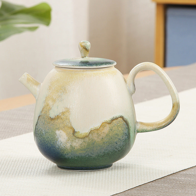 Buddha Stones Verde Beige Cinese Gongfu Tè Ceramica Kung Fu Teiera 230ml - 12 cm * 9,6 cm * 230 ml - image 0