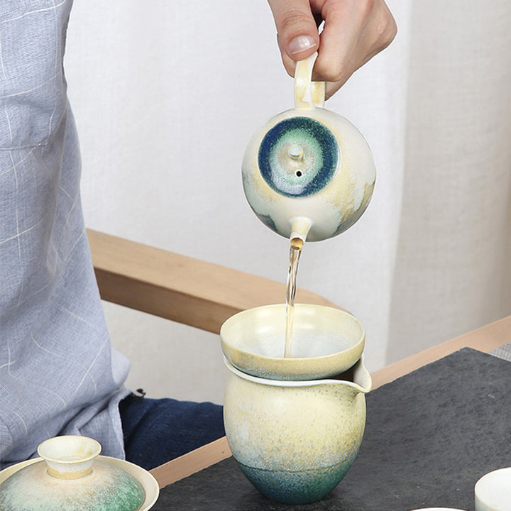 Buddha Stones Verde Beige Cinese Gongfu Tè Ceramica Kung Fu Teiera 230ml - image 5