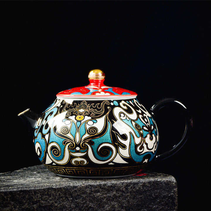 Buddha Stones Maschera dell'Opera di Pechino Modello Ceramica Gaiwan Sancai Tazza da Tè Kung Fu Tazza da Tè e Piattino con Coperchio Teiera