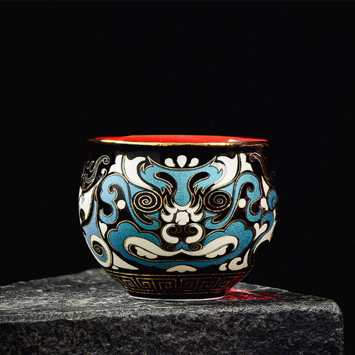 Buddha Stones Maschera dell'Opera di Pechino Modello Ceramica Gaiwan Sancai Tazza da Tè Kung Fu Tazza da Tè e Piattino con Coperchio Teiera