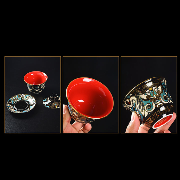 Buddha Stones Maschera dell'Opera di Pechino Modello Ceramica Gaiwan Sancai Tazza da Tè Kung Fu Tazza da Tè e Piattino con Coperchio Teiera