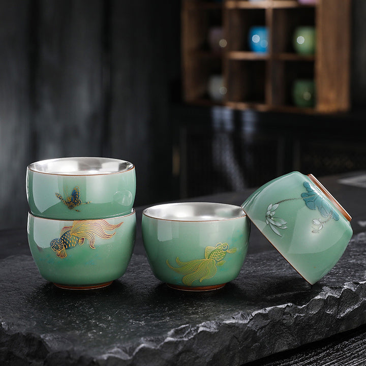 Buddha Stones Farfalla Pesce rosso Loto Koi Pesce Tazza da tè in ceramica Kung Fu Tazza da tè 120ml