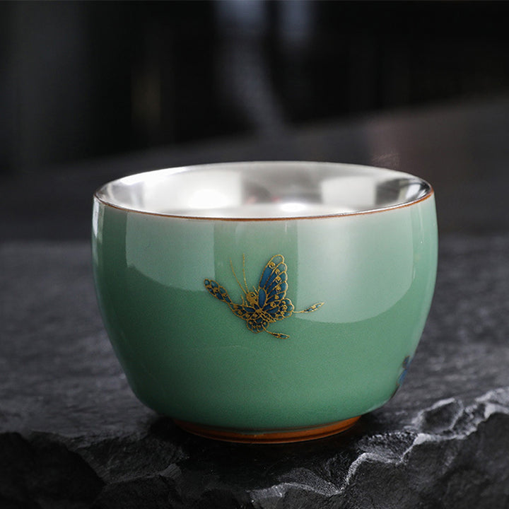 Buddha Stones Farfalla Pesce rosso Loto Koi Pesce Tazza da tè in ceramica Kung Fu Tazza da tè 120ml