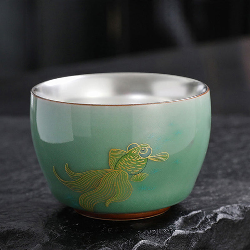 Buddha Stones Farfalla Pesce rosso Loto Koi Pesce Tazza da tè in ceramica Kung Fu Tazza da tè 120ml