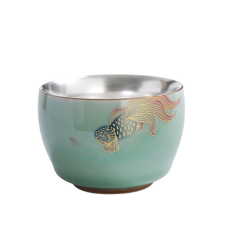 Buddha Stones Farfalla Pesce rosso Loto Koi Pesce Tazza da tè in ceramica Kung Fu Tazza da tè 120ml