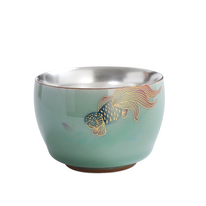 Buddha Stones Farfalla Pesce rosso Loto Koi Pesce Tazza da tè in ceramica Kung Fu Tazza da tè 120ml