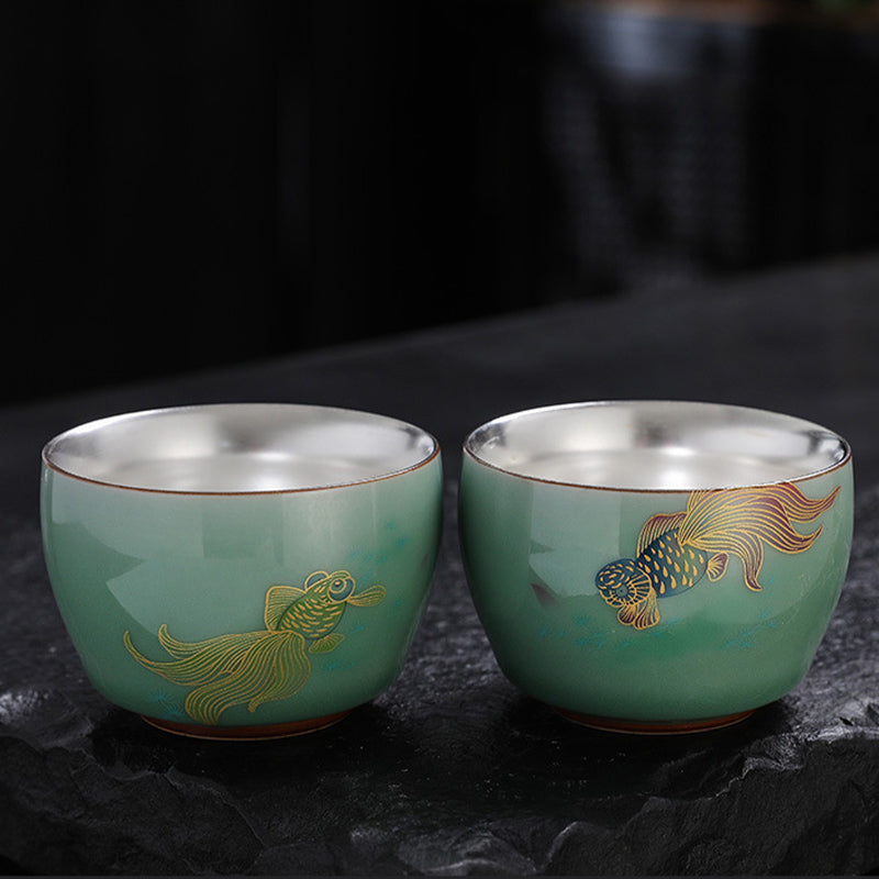 Buddha Stones Farfalla Pesce rosso Loto Koi Pesce Tazza da tè in ceramica Kung Fu Tazza da tè 120ml